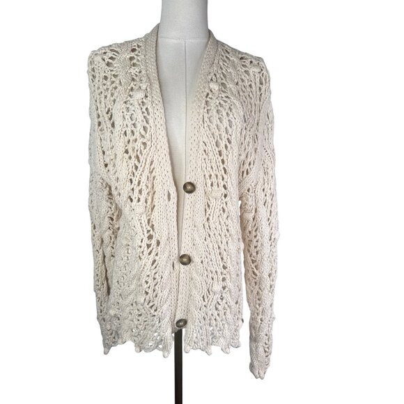 ZARA Small Cream Open Knit Cardigan Sweater Button Front Lightweight Layer - Picture 2 of 13